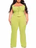 qfaf elegante plus size verde conjunto feminino rendas até regata e perna larga calças retas treino dois 2 peça conjunto roupas de treino p1bo #