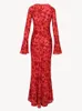 Podstawowe sukienki swobodne Upadek Maxi Sukienka dla kobiet 2023 Modna Bodycon Slim Chifon Red Print Party Eleganckie Vestidos Drop dhciz