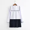 LG Sleeved Sailor Suit JK Set Japanese School Uniforms Girls White Top Navy Pleated kjol Sakura Mönster Cosplay Student Suit L1at#