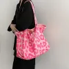 Pink Leopard Shoulder Bag Women's Large Capacity Casual Totes Ladies Söta dukväskor Bucket Handväska 2024 NY N6TN#