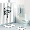 Tapis de bain goutte fleur 4 pièces/ensemble, ensemble de tapis de salle de bain antidérapants, rideau de douche imperméable, couvercle de couverture de toilette, décoration de maison