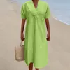 Robes décontractées Couleur unie Lâche Femmes 2024 Été Col V Manches courtes Plage Robe longue Plus Taille Pull Tunique Fête