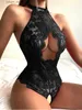 Sexy Set Kobiety gorące seksowne otwarte krocze bielizny koronkowe Perspektywa bez rękawów Otwarta stanik seksowa wybita erotyczna plus rozmiar zestawu Y240329