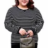 Automne hiver Fi tendance rayé grande taille T-shirts femmes conception simple surdimensionné femme haut tempérament coréen dame pull X7G0 #