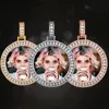 Collier pendentif Po rond sur mesure, médaillons gravés, chaîne de tennis en cristal glacé, bijoux Hip Hop de qualité supérieure pour hommes 240323
