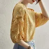 Women's Blouses Casual Broken Flowers Printed Blouse Female Clothing Round Neck Stylish Folds Drawstring Summer Commute Short Sleeve Loose