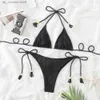 Kvinnors badkläder String Triangle Bikinis 2023 Brasiliansk thong baddräkt Kvinnor Sexig badkläder kvinnlig baddräkt strandkläder sommar trikini t240330