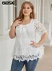 Gibsie Plus Size Sweetheart Neck Knot Frt Lace Blouse Women Summer短袖甘いカジュアルレディースホワイトブラウストップ2023 73QD＃