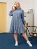 Plus Size Kleider Curve Shirt Kleid Frauen Sommer Umlegekragen Langarm Feste Beiläufige Lose Große Midi Dressesplus Drop Lieferung Ot1Ql