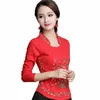 Retro Spring Autumn Embroidered T-shirt Top Hanfu Coat Chinese Tradeitial Women Clothing Slim Fiting of Natial Bottom Shirt Y8JL#