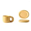 Mugs 400ML Ceramic Mug Nordic Ins Fat Handle Cup With Tray Drinkware Couple Ice Cream Dessert