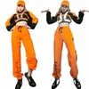 2021 Hip Hop Dance Costumes For Adults Orange Hiphop Suit Reflective Tape Women Gogo Dance DJ DS Costumes Rave Clothes SL4329 B6kf#