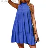 Grundläggande casual klänningar Jocoo Jol Orsaklig slöfri ruffles Mini Women Dress Boho Solid O Neck Beach Sundress Overized Loose Dress 2024 Summer T240330