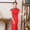 Китайский Новый год женская одежда LG Dr Red Китайский хвост русалки Свадьба Dr Вечерние кружева Chegsam Qipao Плюс Размер Hanfu Q0Dc #