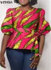 Plus w rozmiarze 5xl Vonda Bohemian Print Blouse Women Tunik Belted 2024 Letni koszule Fi Puff Sleeve Casual O-Neck Blusas O3CS#