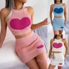 Kleidung Großhandel Frühlings Sommer Womens Tracksuits zweiteiliger Rock Set Freizeit Liebe Farbe Kontrast nackt oberpackte Hip Röcke Anzüge Lady Wagen Outfits