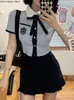 Studente giapponese JK Uniforme scolastica Summer Sweet Kawaii Uniform Set Vintage Cute Girls Camicia blu navy e mini gonna a pieghe Set K0Z7 #