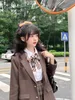 Mulheres adultas Japonês Coréia Escola Dres Brown Terno Casaco JK Uniforme Sailor Terno Jaqueta Outono Meninas Anime Forma Khaki Ternos 35Gj #