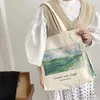 Shopping Bags Ultra Thick Canvas Women's Shoulder Bag Vintage Oil Painting Zipper Book Handbag Big Crossbody