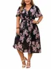 Gibsie Plus Size Size Surplice Neck Butterfly Sleeve Belted Dr Women Holiday Floral Print A-line Boho Summer Lg Dres 2024 New 69yz＃