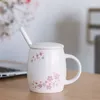 Mugs Ceramic Pink Cherry Blossom Coffee Mug With Lid Spoon Heat-resistant Creative Milk Cup Couple Tea Juice Cups Drinkware