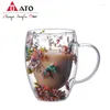 Wine Glasses ATO Creative Handle Double Layers Glass Cup Heat Insulation With Dry Flower Sea Snail Coffee Juice Milk Beer Mug Classes