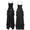 Casual Dresses PUNK RAVE Women's Gorgeous Gothic Bat Wedding Long Dress Burnt Velvet And Shiny Pleated Fabric Wide Hem Attractive