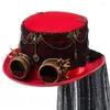 Party Supplies Steampunk Top Hat With Goggles Black Red Lace Bat Gears Jazz Gothic Fedora Veil Costume Carnival Nightclub Hats