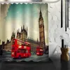 Douchegordijnen Aangepaste baddruk Londen Street Mooie waterdichte badkamer Gordijn Polyester stof 12 Hook