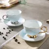 Teaware sätter 2st Simple Marbling Bone Porcelain Coffee Cups Vintage Ceramic Advanced Tea Saucers Luxury Gifts