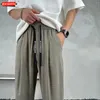 Pantaloni da uomo LEVIORTIN stile coreano dritto in cotone e lino 2024 pantaloni estivi versatili e comodi con coulisse in tinta unita