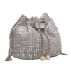 Sacos de ombro feminino corrente crossbody saco cor sólida strass brilhante mochila cordão bling balde feminino namoro