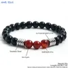 Strand MHS. Sun Fashion Black 8 mm koraliki rozciągają bransoletka leczenie czerwone naturalne agaty Kamienne kryształowe ręcznie robione biżuterię