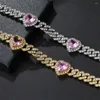 Correntes 16mm Prong Cuban Link Chain com Coração Gelado Strass Rapper Colares Pulseira para Homens Mulheres Gargantilha Jóias