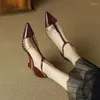 Elbise ayakkabıları bahar kadınlar bölünmüş deri sivri ayak parmağı için kapak topuk siyah toka şeffaf sandalet