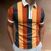 Mens Polos S 2023 Men Shirts Summer High Quality Casual Daily Short Sleeve Striped Turn-Down Collar Zippers Tees Drop Delivery Apparel Dheic