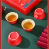 Chinese Bruiloft Rode Theewaar Set Keramische Thee Kung Fu Porselein Gaiwan Cup Creatieve Ceremonie 240325