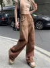 Dżinsy damskie Y2K Brown Vintage Hip Hop Denim Denim Pants Female Street Street Style Spodery Kobiety Ubrania wysokiej prostej nogi
