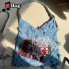 Stor kapacitet tvåfärgad pendlare Tote Art Splicing Fishing Net Bag E Axelhandväska Spicy Girl Versatile Love Decorati D5Z7#