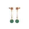 Boucles d'oreilles 2024 Style chinois antique fleur d'or longue chaîne de gland boucle d'oreille calcédoine naturelle femmes femme simple oreille bijoux cadeau