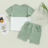 Summer Toddler Kids Boys Clothes Set Patchwork Color Pocket SHORT STEVE T-SHIRTS+Shorts Nyfödda Casual Sportwear Outfits