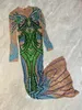 Sexy Sparkly Blue Pearls Green Rhinestes Nude Transparent Dr Anniversaire Célébrer Costume Soirée Danse Performance Robes u4xL #