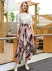 2023 Summer Print Floral kjolar för kvinnor Casual Loose Elastic midja plus storlek kjolbälte a-line chiff strand saias midi femme q8ds#