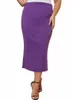 Polyester LG kjol för kvinnor eleganta och ganska lyxiga solid lila stickade penna plus storlek casual gratis fartyg sommaren 2023 p6ab#