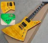 Oregelbunden Explorer Electric Guitar Yellow Green Mahogany Body Flammed Maple Top Rosewood Fingerboard White Binding HH LP Pickups5008102