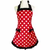 Mooie schattige rode zwarte retro polka dot ruche side sexy keuken koken apr met bowknot pocket cadeau voor vrouwen meisjes c1a21 w8o5#