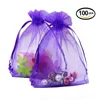 Cadeau cadeau 100 pcs18 couleurs sac de bijoux 5 7 9 12 10 15 cm pochettes d'affichage d'emballage d'organza de mariage