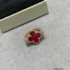 Дизайнер Ван Высокий Клевер Клевер Двусторонний цветочный красное лазерное кольцо для женщин 18K Розовое золото перевернуто грипп 5