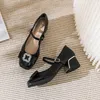 Dress Shoes 2024 Spring Chunky Short Heel Pumps European American Chain Design Mix Color Elegant Women