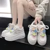 Casual Shoes Chic Platform Sneakers Womens Lace-up Comfort 8.5CM Hidden Increasing Thick Bottom Sport Shoe White Vulcanize